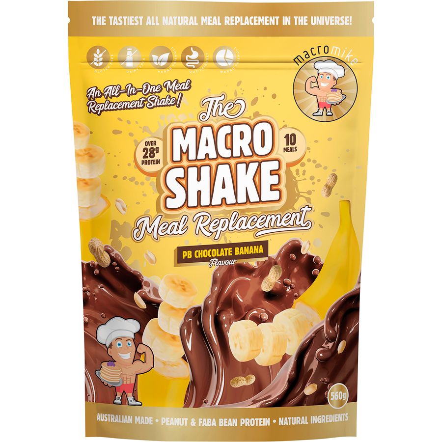 Macro Mike Macro Shake Meal Replacement PB Chocolate Banana plant-based meal replacement protein shake pack