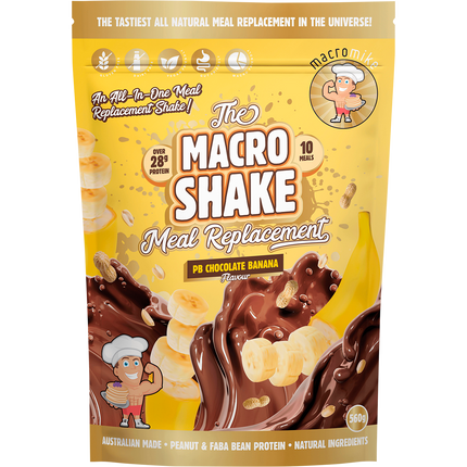 Macro Mike Macro Shake Meal Replacement PB Chocolate Banana plant-based meal replacement protein shake pack