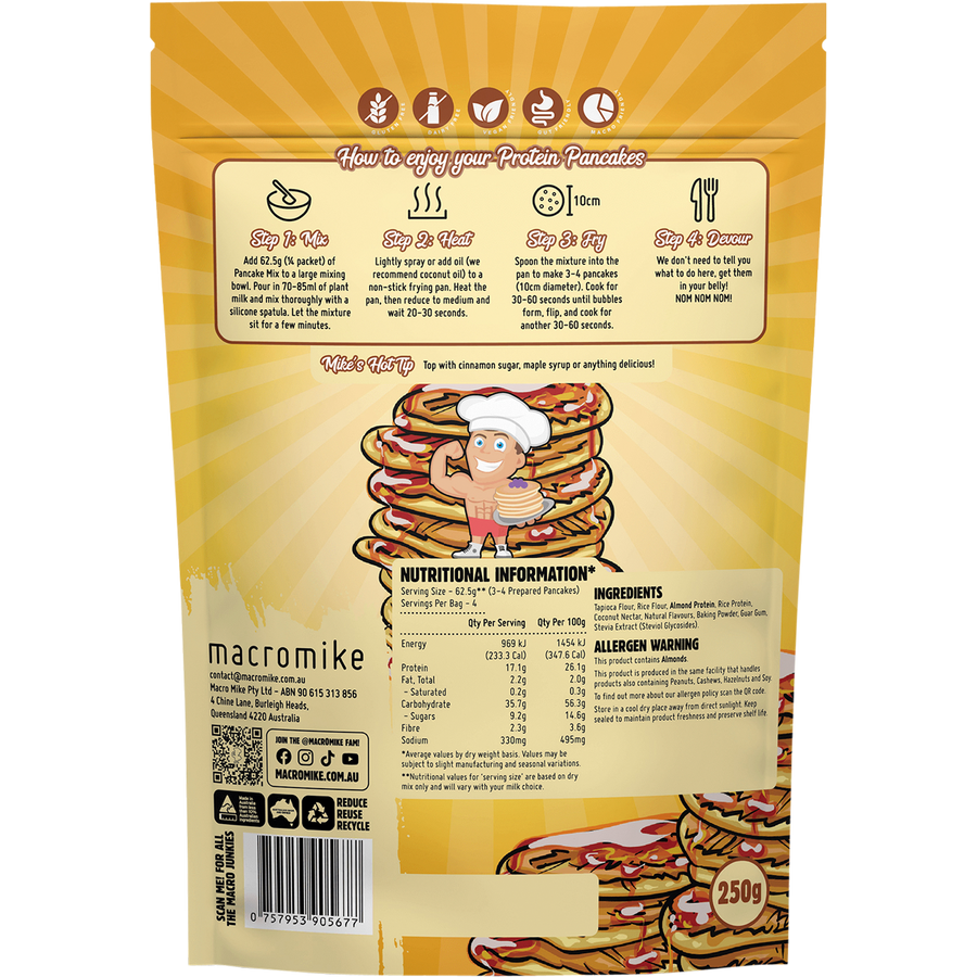 Original Protein Pancake Baking Mix by Macro Mike, a convenient high-protein blend for healthy and delicious pancakes.