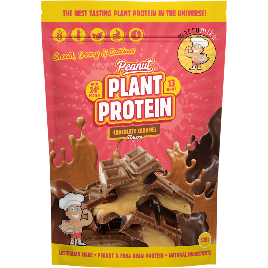 Macro Mike Peanut Plant Protein Chocolate Caramel plant-based peanut protein powder pack