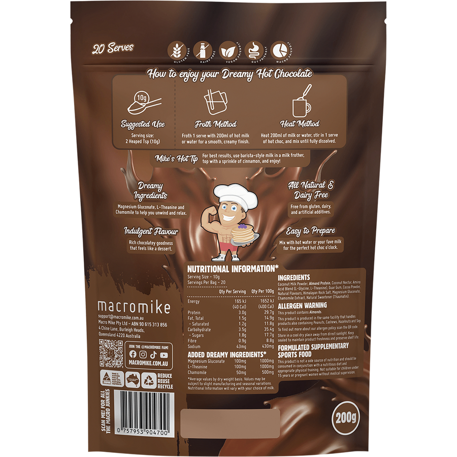 Macro Mike Creamy Rich Choc Dreamy Hot Chocolate vegan hot chocolate powder product package