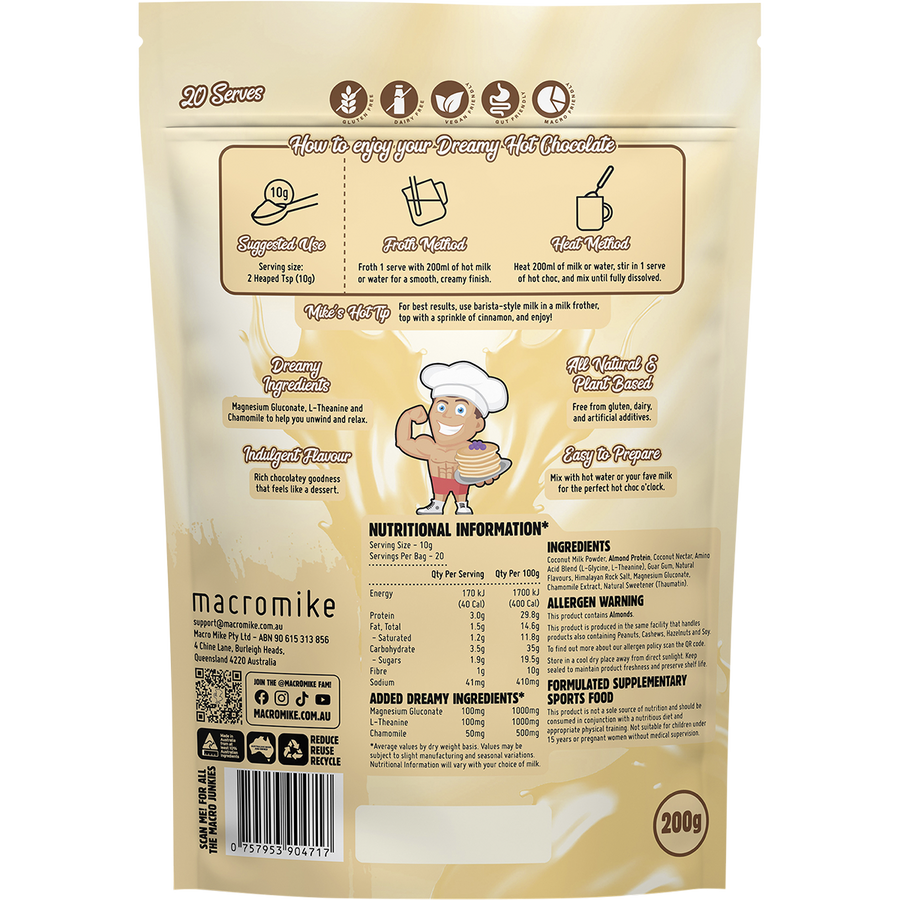 Macro Mike Creamy White Choc Dreamy Hot Chocolate vegan hot chocolate powder product package
