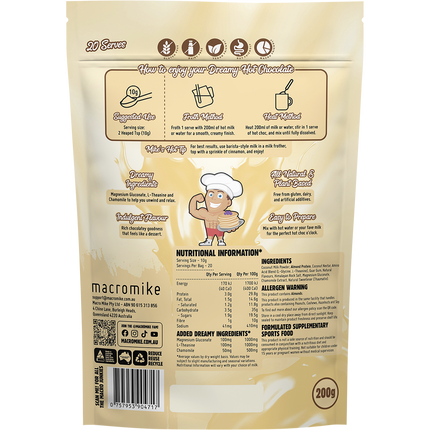 Macro Mike Creamy White Choc Dreamy Hot Chocolate vegan hot chocolate powder product package