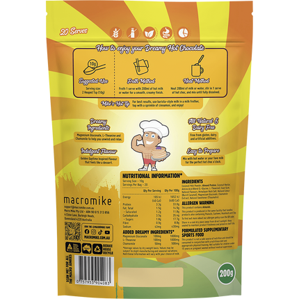 Macro Mike Golden Gaytime Dreamy Hot Chocolate vegan hot chocolate powder product package