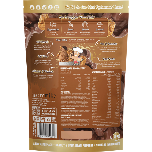 Macro Mike Choc Peanut Swirl Macro Shake vegan meal replacement protein powder product package