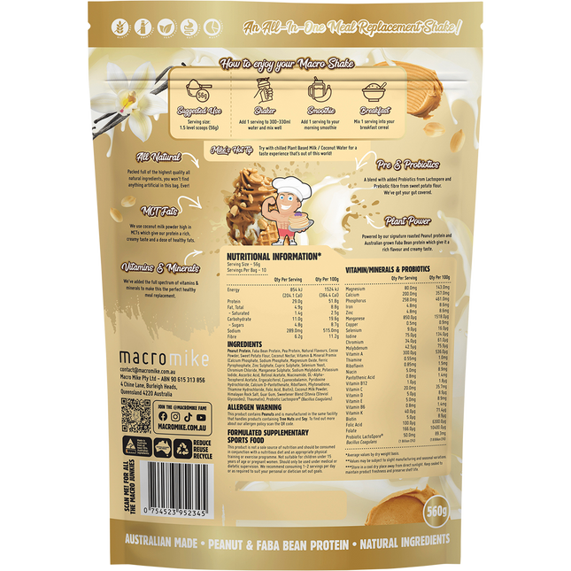 Macro Mike PB Vanilla Ice Cream Macro Shake vegan meal replacement protein powder product package