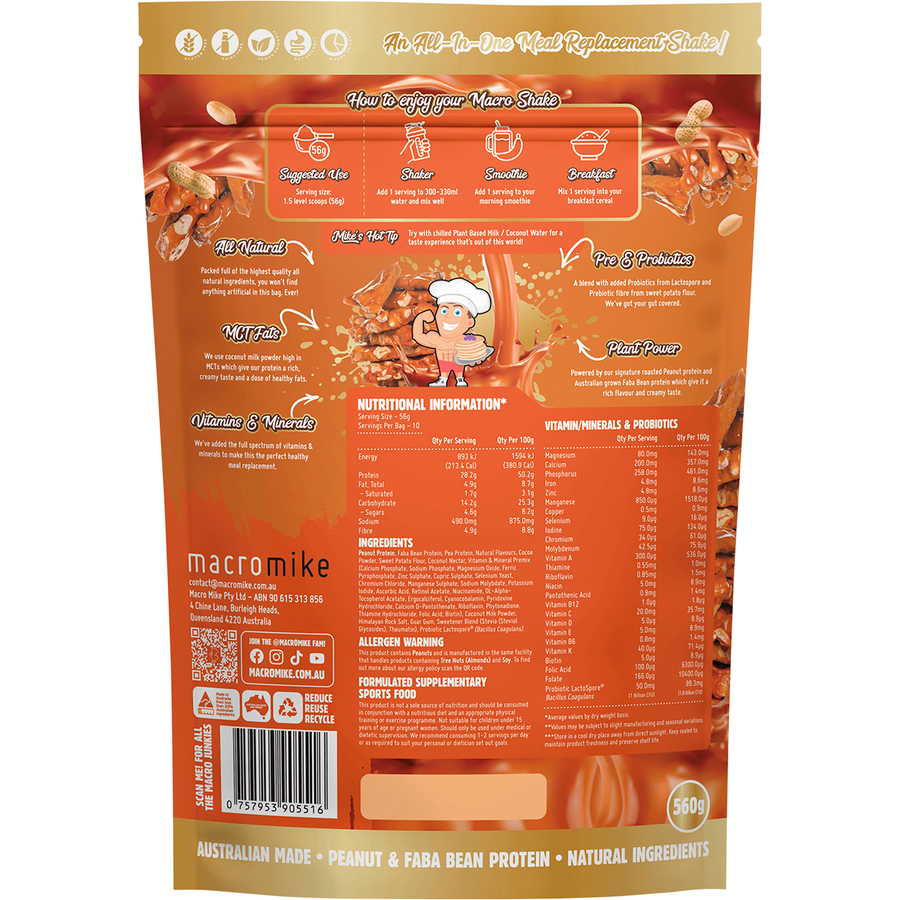 Macro Mike Salted Caramel Peanut Macro Shake vegan meal replacement protein powder product package
