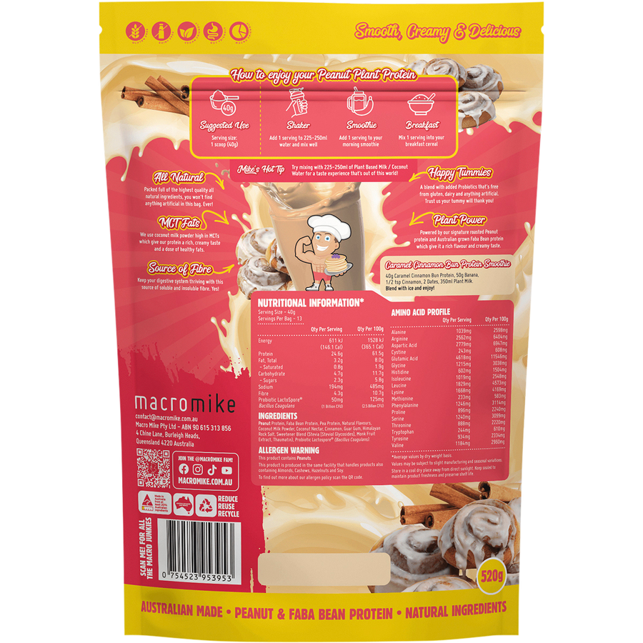 Macro Mike Caramel Cinnamon Bun Peanut Plant Protein vegan peanut protein powder product package