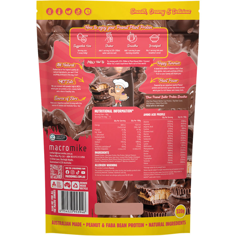Macro Mike Choc Peanut Butter Cup Peanut Plant Protein vegan peanut protein powder product package