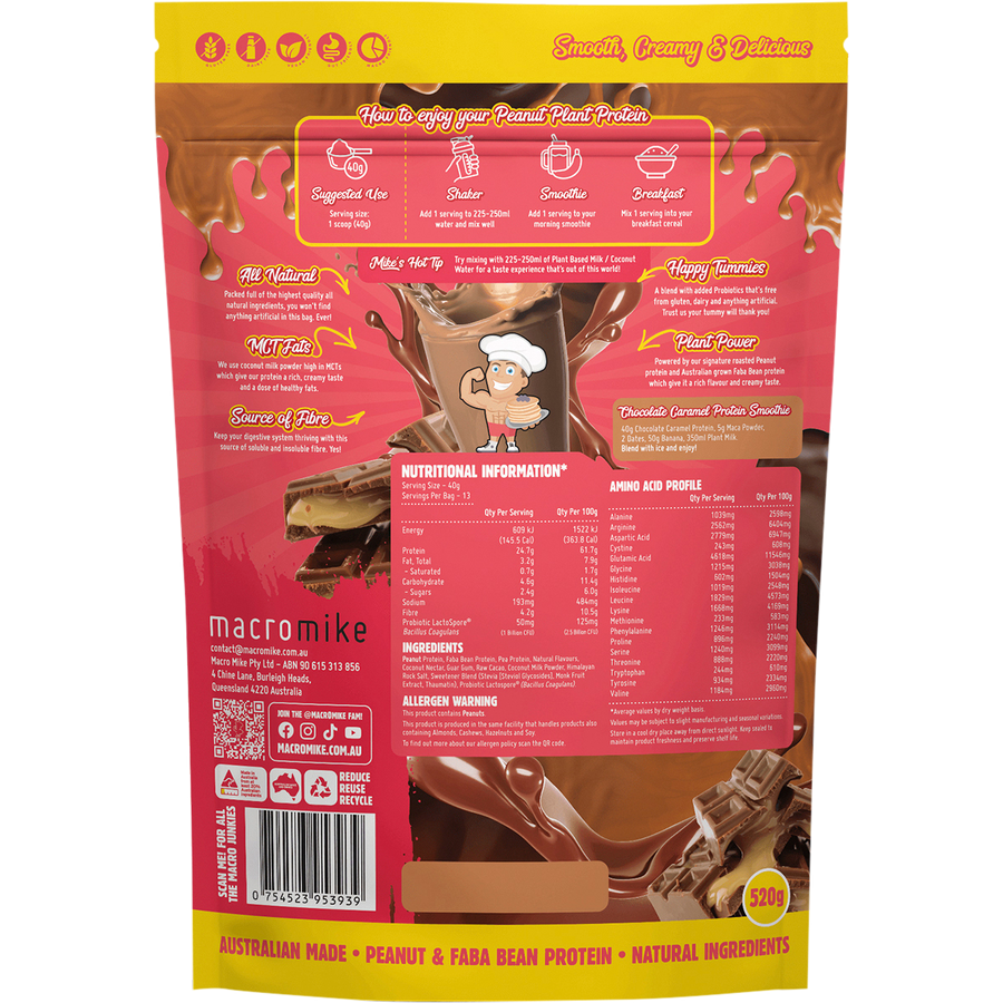 Macro Mike Chocolate Caramel Peanut Plant Protein vegan peanut protein powder product package