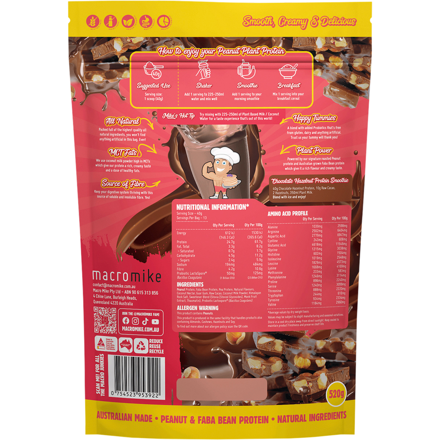 Macro Mike Chocolate Hazelnut Peanut Plant Protein vegan peanut protein powder product package