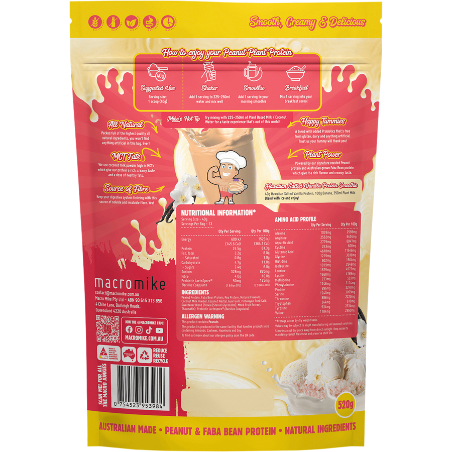 Macro Mike Hawaiian Salted Vanilla Peanut Plant Protein vegan peanut protein powder product package