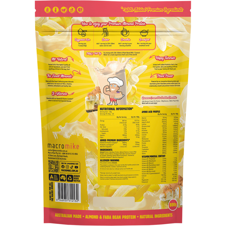 Macro Mike Banana Cream Pie Premium Almond Protein vegan almond protein powder product package