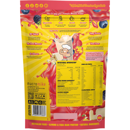 Macro Mike Berry White Choc Cheezecake Premium Almond Protein vegan almond protein powder product package