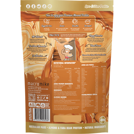 Macro Mike Caramelised Biscuit Premium Almond Protein vegan almond protein powder product package