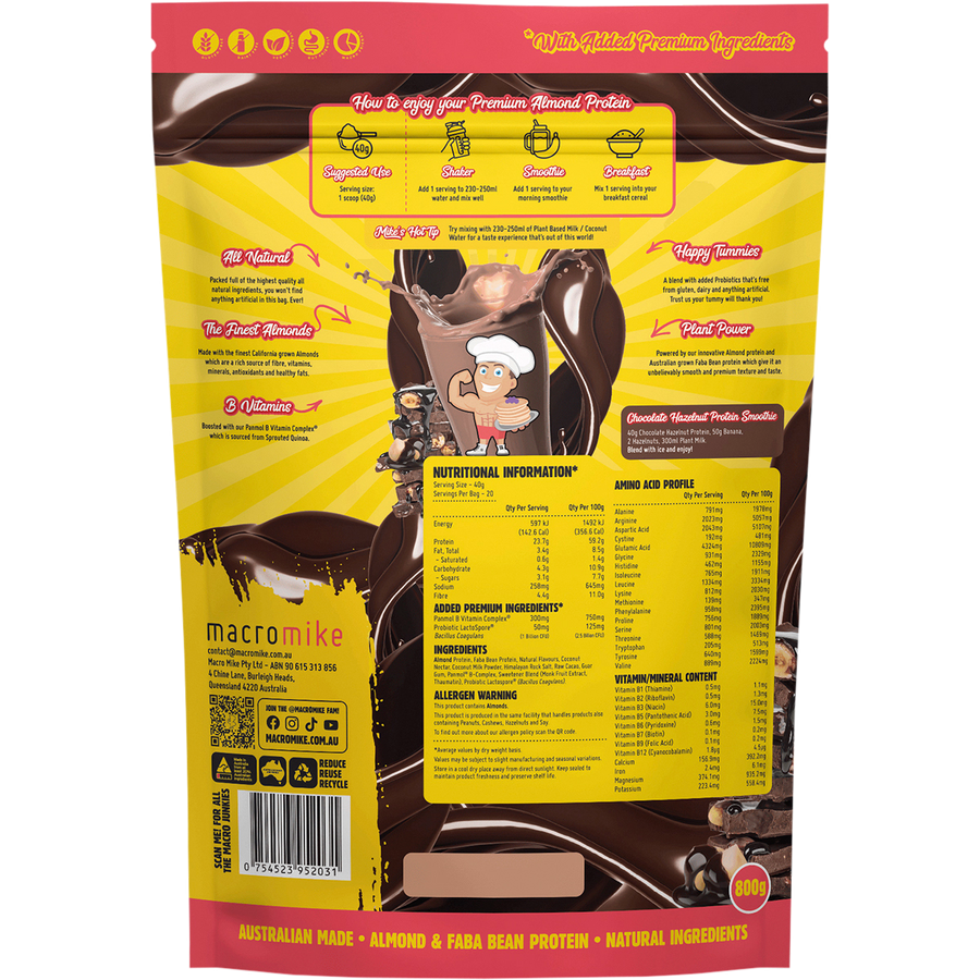 Macro Mike Choc Hazelnut Premium Almond Protein vegan almond protein powder product package