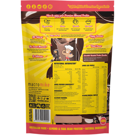 Macro Mike Chocolate Hazelnut Premium Almond Protein vegan almond protein powder product package
