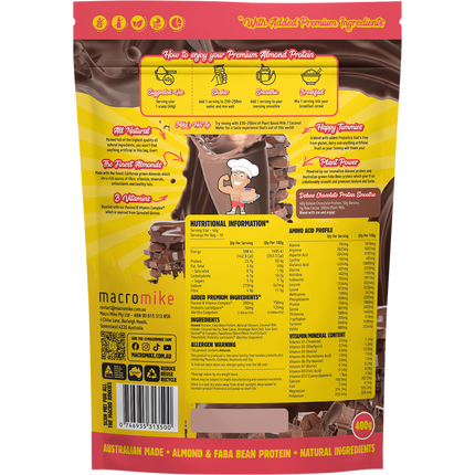 Macro Mike Deluxe Chocolate Premium Almond Protein vegan almond protein powder product package