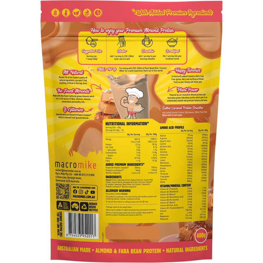 Macro Mike Salted Caramel Premium Almond Protein vegan almond protein powder product package