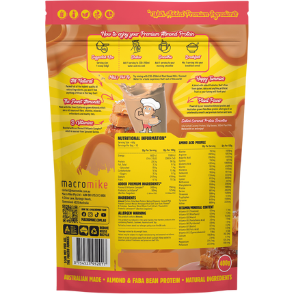Macro Mike Salted Caramel Premium Almond Protein vegan almond protein powder product package