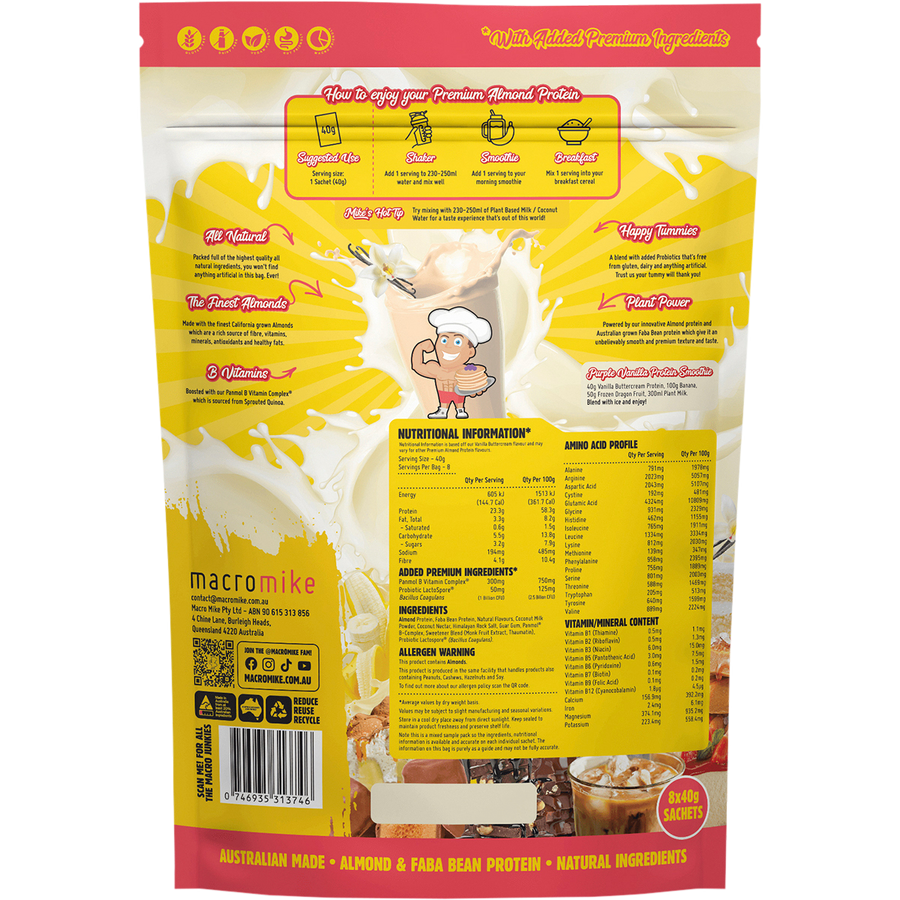 Macro Mike Almond Protein Sample Pack vegan plant protein powder sample product pack