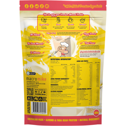 Macro Mike Vanilla Buttercream Premium Almond Protein vegan almond protein powder product package