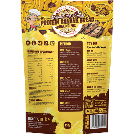 Macro Mike Chocolate Chip Protein Banana Bread Mix vegan baking mix product package