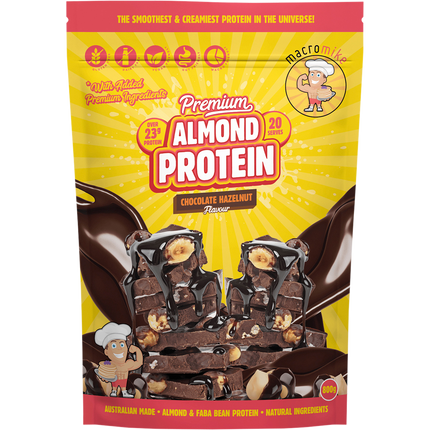 Macro Mike Premium Almond Protein Choc Hazelnut plant-based almond protein powder pack