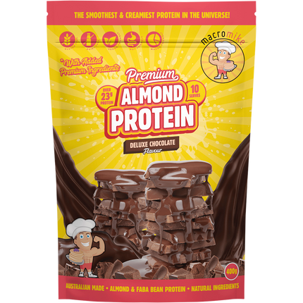 Macro Mike Premium Almond Protein Deluxe Chocolate plant-based almond protein powder pack
