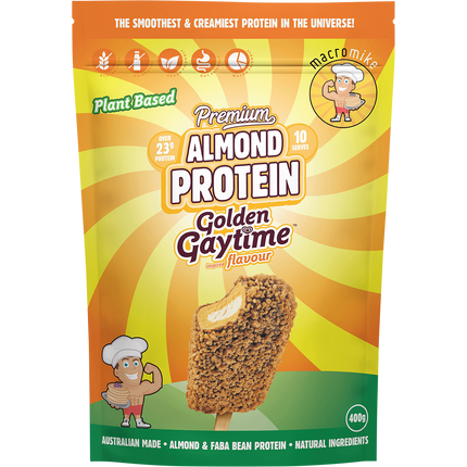 Macro Mike Premium Almond Protein Golden Gaytime plant-based almond protein powder pack