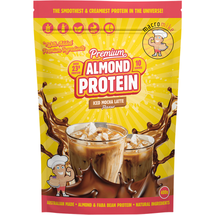 Macro Mike Premium Almond Protein Iced Mocha Latte plant-based almond protein powder pack