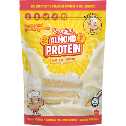 Macro Mike Premium Almond Protein Vanilla Buttercream plant-based almond protein powder pack
