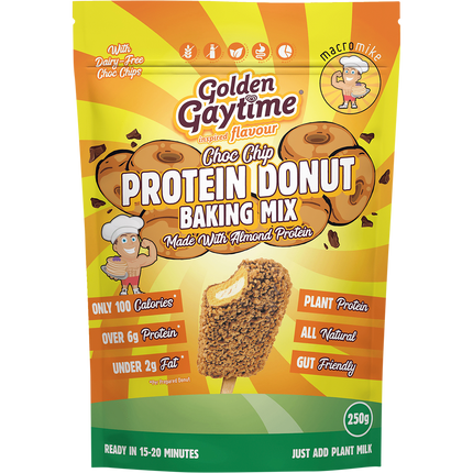 Macro Mike Protein Donut Baking Mix Golden Gaytime Choc Chip plant-based high-protein donut mix pack