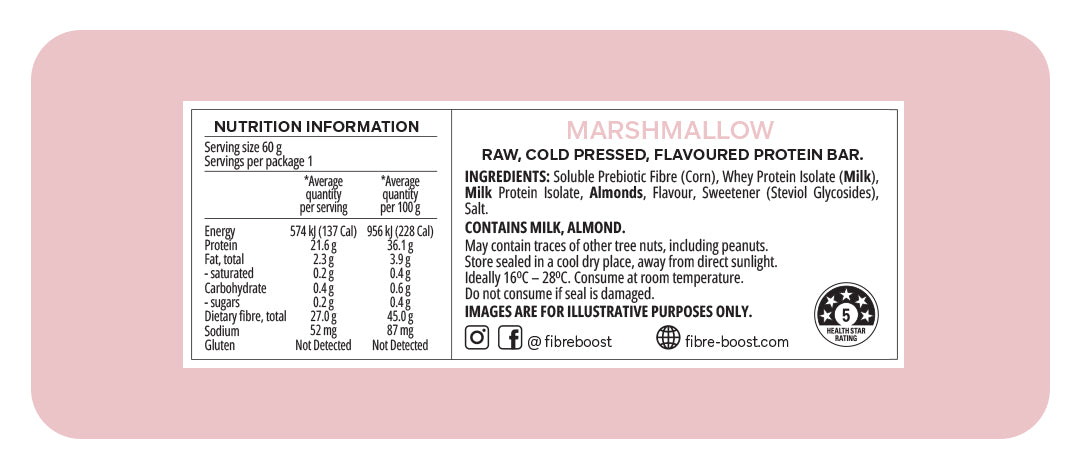 Fibre Boost Cold Pressed Marshmallow flavoured Protein Bar