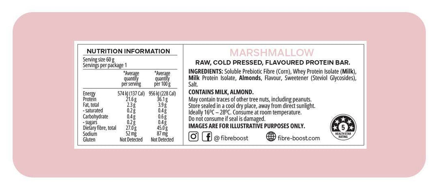 Nutrition label and ingredients list on a pink background