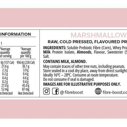 Nutrition label and ingredients list on a pink background