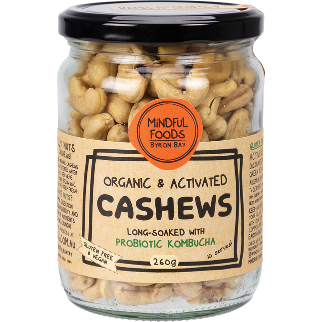 Organic activated Mindful Foods cashews in a bag