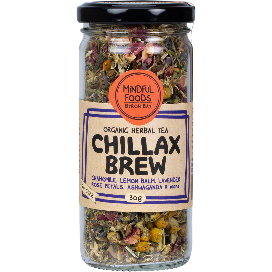 Mindful Foods Chillax Brew organic herbal tea calming relaxation blend