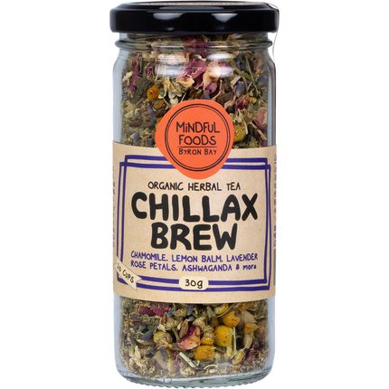 Mindful Foods Chillax Brew organic herbal tea calming relaxation blend