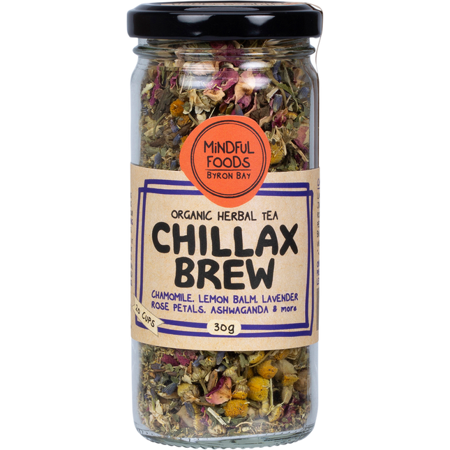 Mindful Foods Chillax Brew organic herbal tea calming relaxation blend