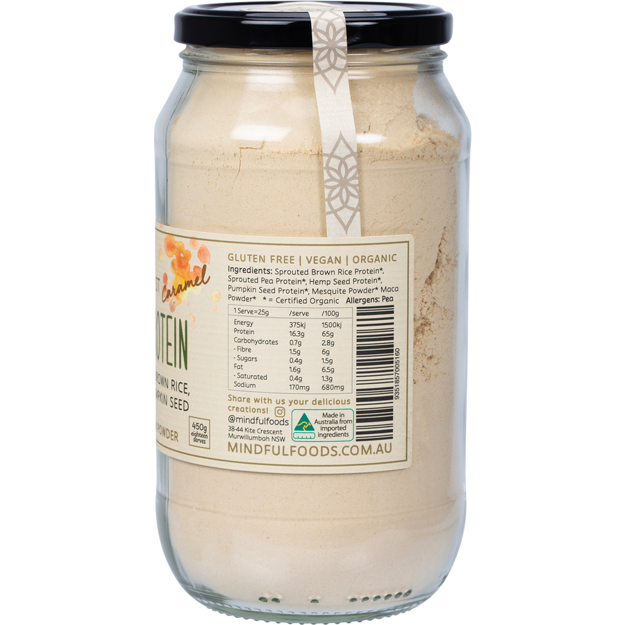 Mindful Foods Stardust caramel plant protein powder healthy protein shake