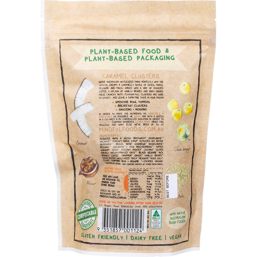 Mindful Foods caramel clusters native wattle seed organic superfood snack