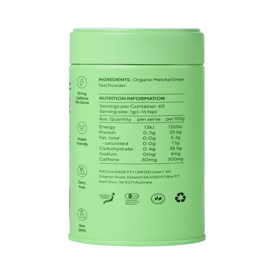 Green container with nutrition information on a green background