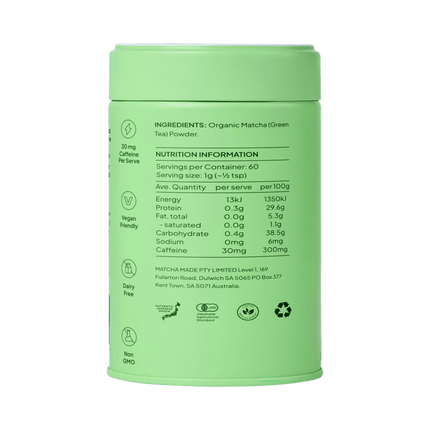 Green container with nutrition information on a green background
