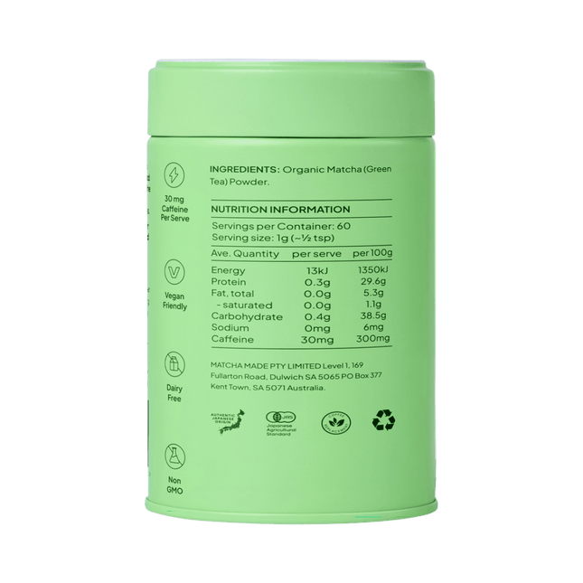 Green container with nutrition information on a green background
