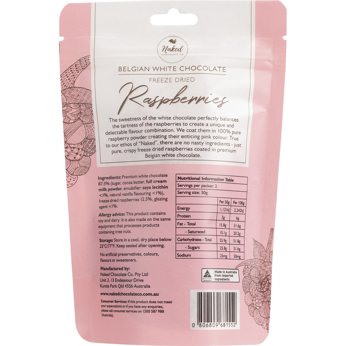 Freeze Dried Raspberries White Chocolate