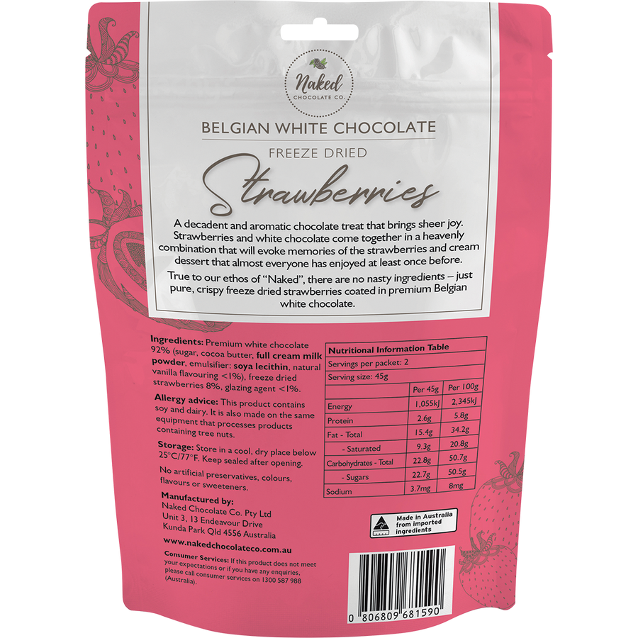 Naked Chocolate Co Freeze Dried Strawberries Label