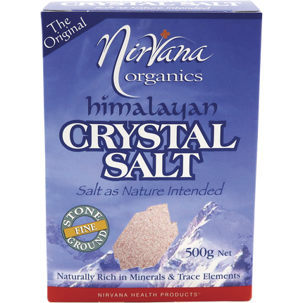 Nirvana Organics Himalayan Salt fine grains in a clear bag