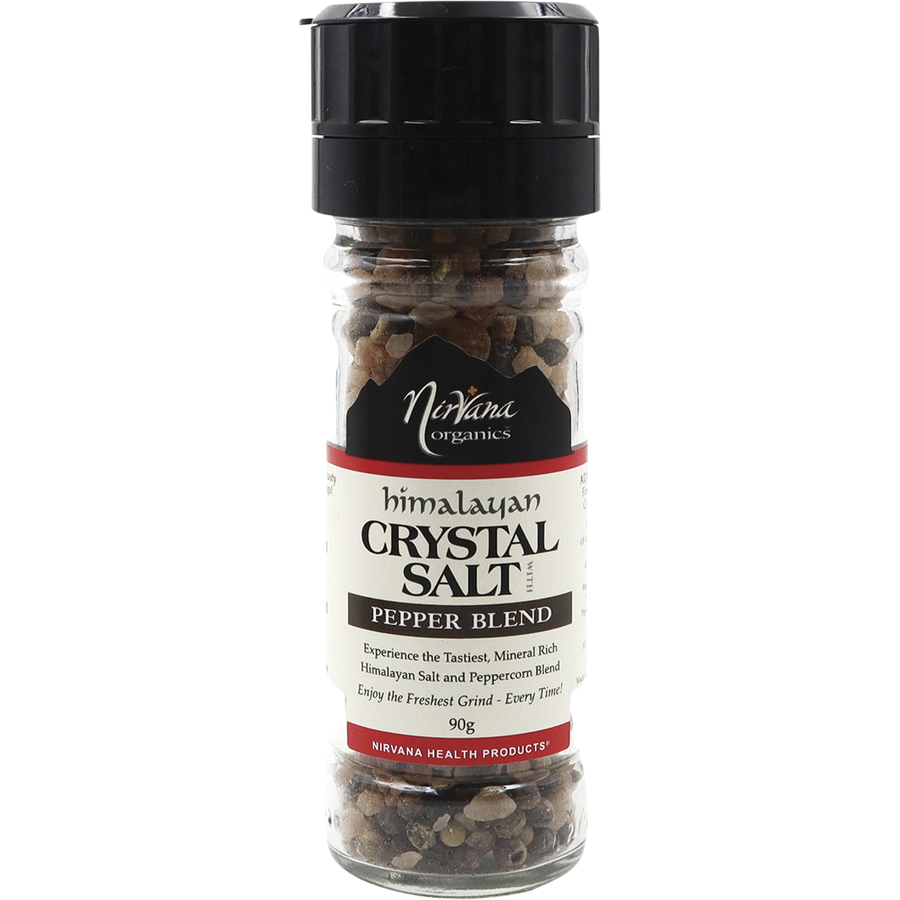 Nirvana Organics salt grinder with Himalayan salt and pepper
