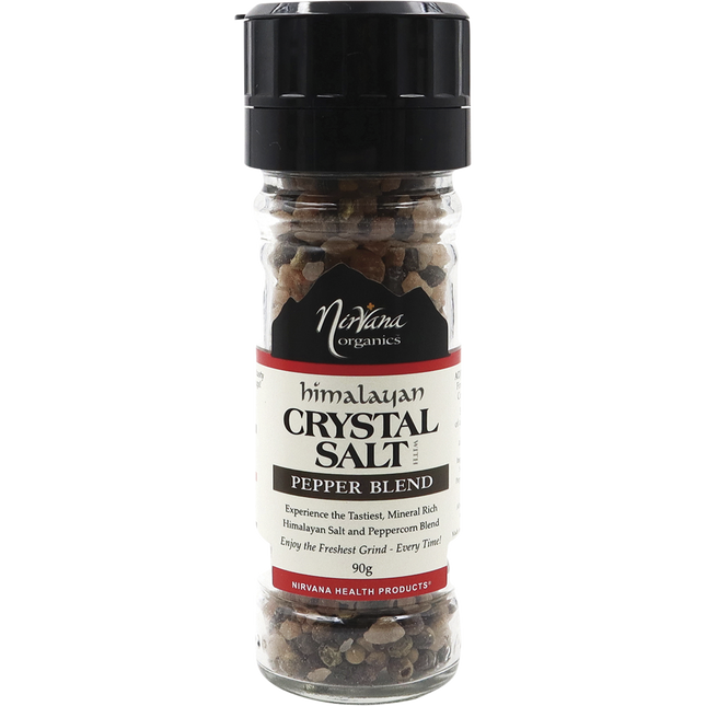 Nirvana Organics salt grinder with Himalayan salt and pepper